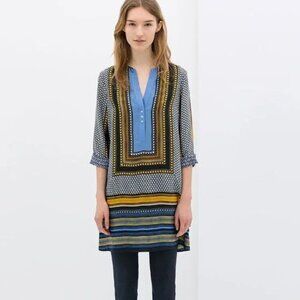 Chelsea and Theodore Women's Tunic‎ Dress Size L Half Sleeve Mix Print Fabric